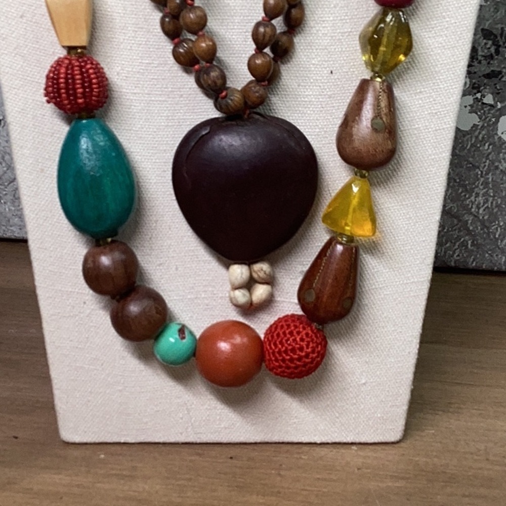 Necklace Set - Wood Beaded Necklace and Wood and Glass Necklace Very Unique - Picture 2 of 6